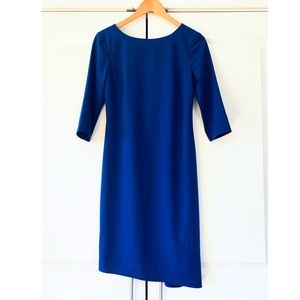 Halston Heritage Sz 4 Asymmetric Cocktail Dress 3/4 Sleeve Dramatic Back Blue